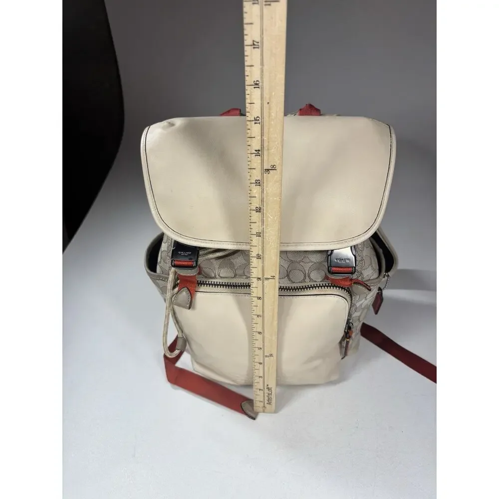 Coach League Flap Backpack Signature Jacquard Stone Ivory Leather Academia Rare